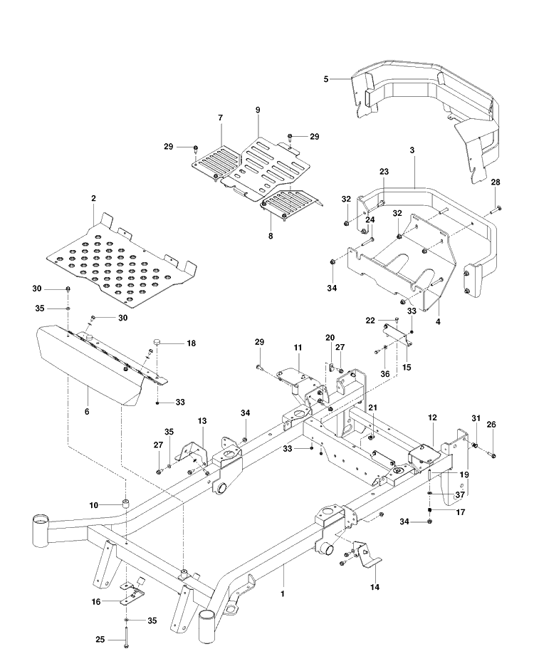 Frame Diagram and Parts List for P-ZT48CA (966663802)(2012-08) Husqvarna Lawn Mower
