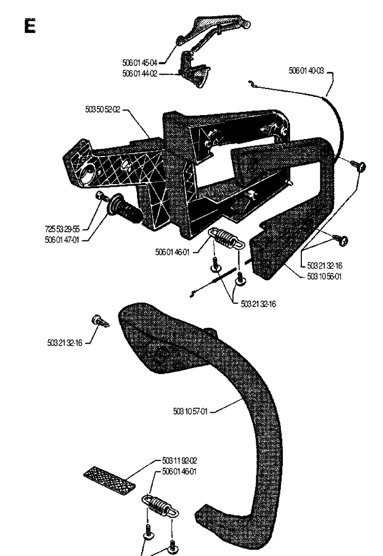 Handle Diagram and Parts List for 40 19902200001-19912200000 Husqvarna Chainsaw