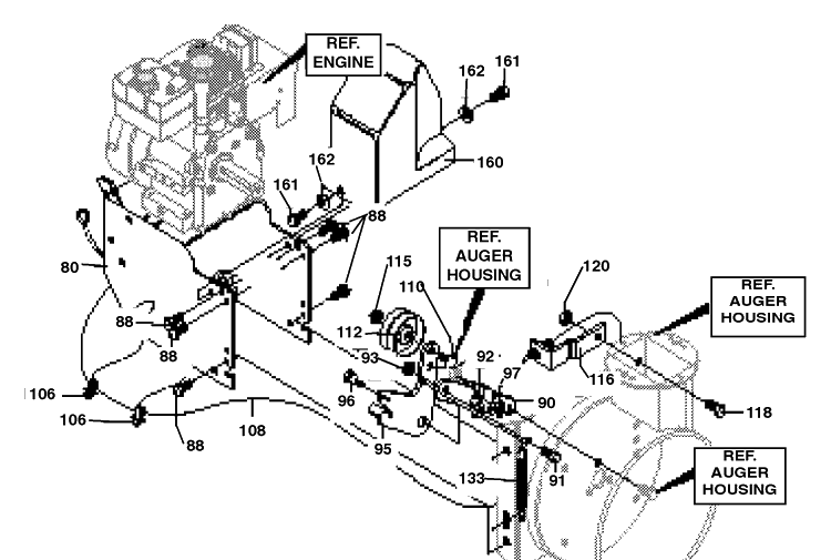 Frame Components Assembly Diagram and Parts List for ST522H 1998-01 Husqvarna Snow Blower