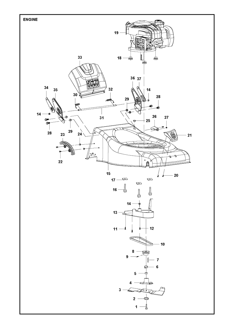 Engine Diagram and Parts List for LC140S  Husqvarna Lawn Mower