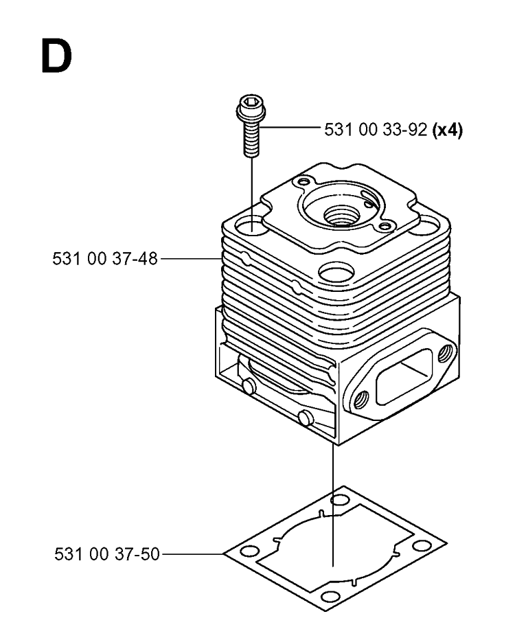 Cylinder Diagram and Parts List for 165BT 20053300001-Current Husqvarna Leaf Blower / Vacuum