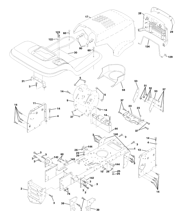 Chassis And Enclosures Diagram and Parts List for LTH120 (954140013A)(1997-12) Husqvarna Lawn Mower