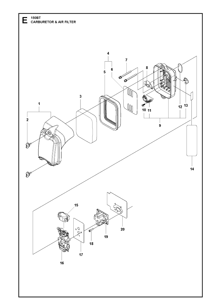Carburetor And Air Filter Diagram and Parts List for 150BT  Husqvarna Leaf Blower / Vacuum