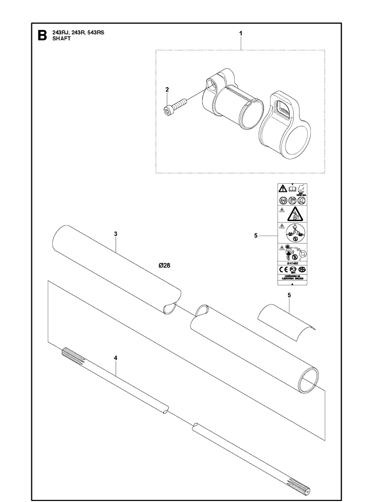 Shaft Diagram and Parts List for 543RS 20113200001-20121000000 Husqvarna Brush Cutter