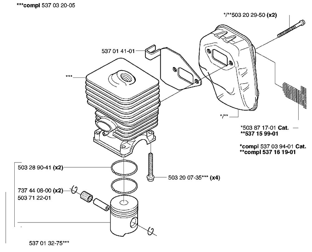 Piston/Cylinder And Muffler Diagram and Parts List for 325CX 2002-01 Husqvarna Trimmer