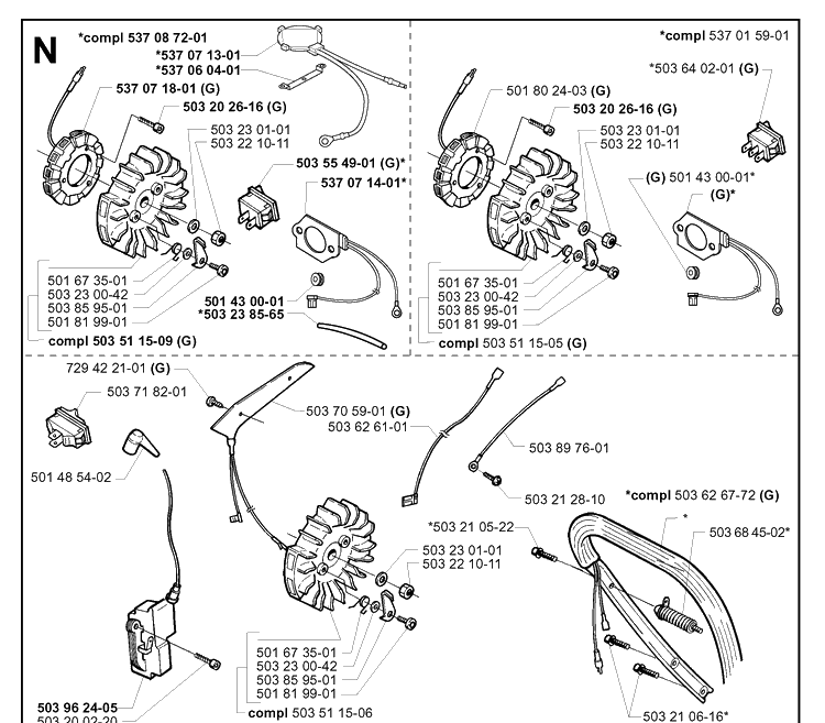 Electrical Diagram and Parts List for 362XP 19994500001-20014000000 Husqvarna Chainsaw