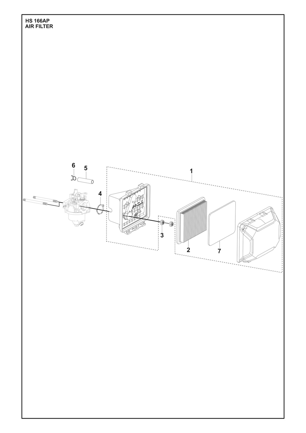 Air Filter Diagram and Parts List for HS166AP  Husqvarna Engine