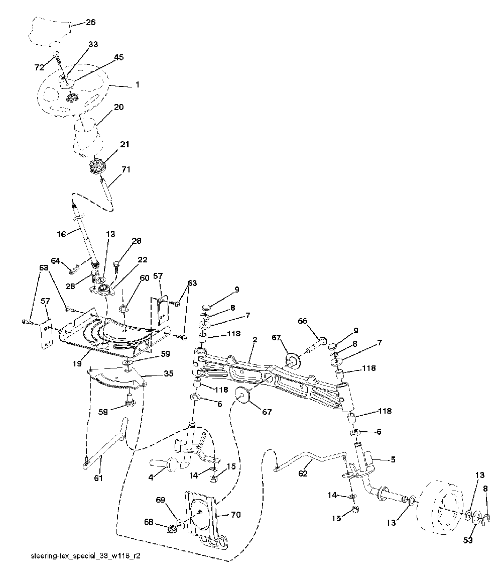 Steering Diagram and Parts List for LTH1742T (96041006703)(2010-01) Husqvarna Lawn Tractor