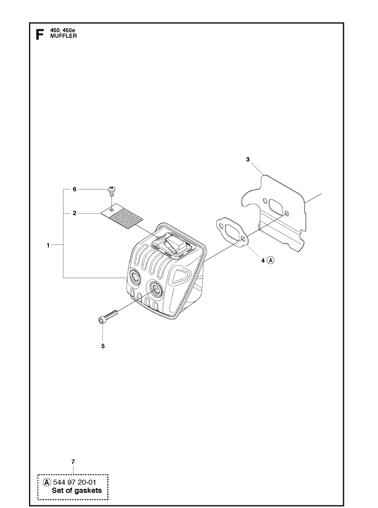 Muffler Diagram and Parts List for 450E  Husqvarna Chainsaw