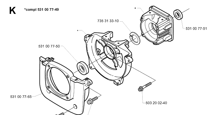 Crankcase Diagram and Parts List for 142R 19994000001-20001900000 Husqvarna Brush Cutter