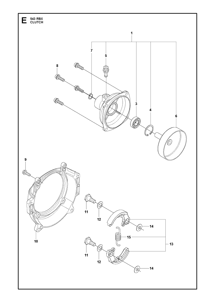 Clutch Diagram and Parts List for 543RBX 20154400001-Current Husqvarna Brush Cutter