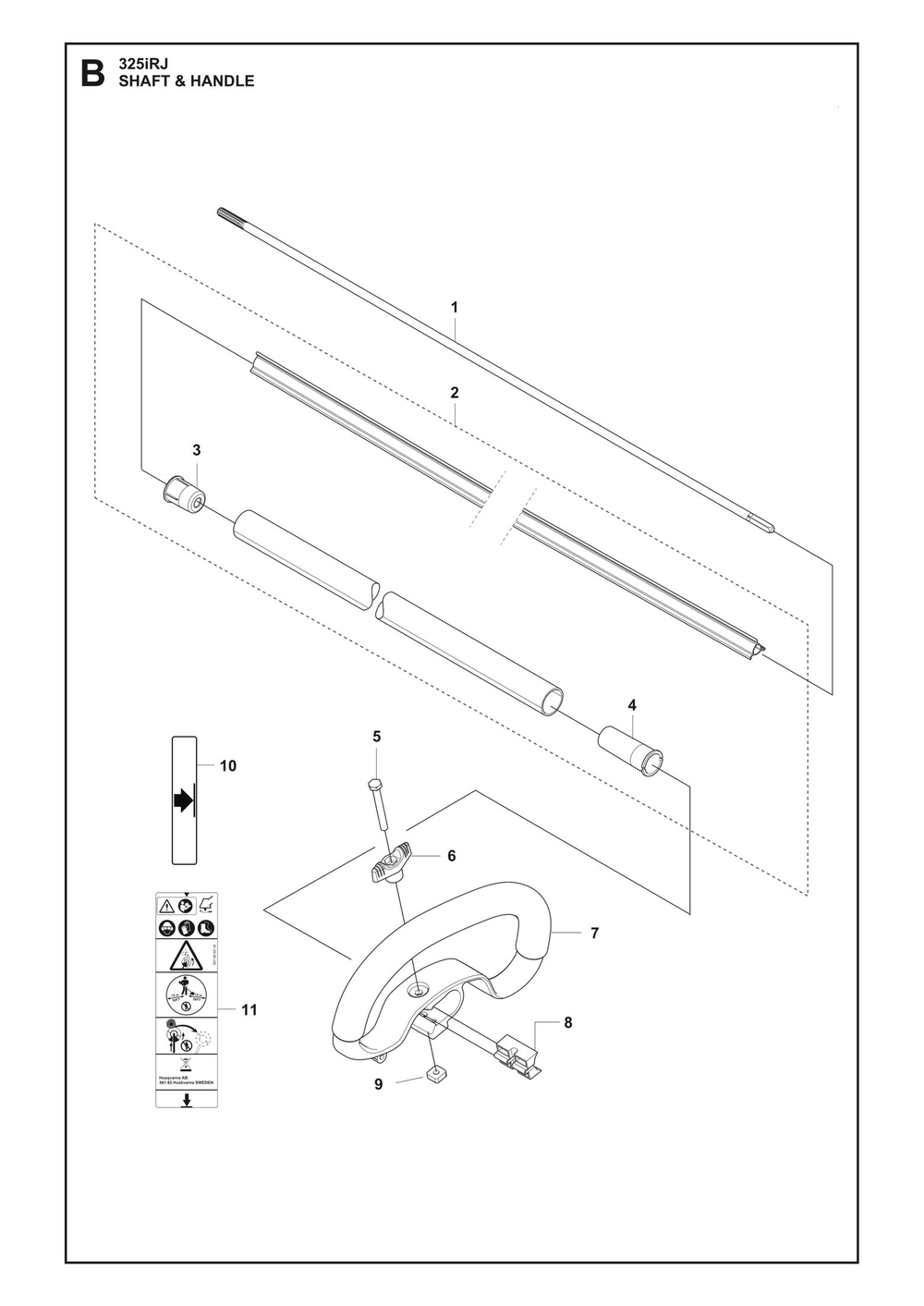 Shaft And Handle Diagram and Parts List for 325IRJ  Husqvarna Brush Cutter
