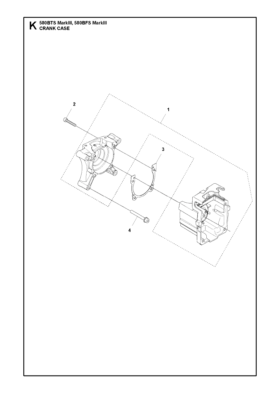 Crankcase Diagram and Parts List for 580BFS-BTS Mark III Husqvarna Leaf Blower / Vacuum