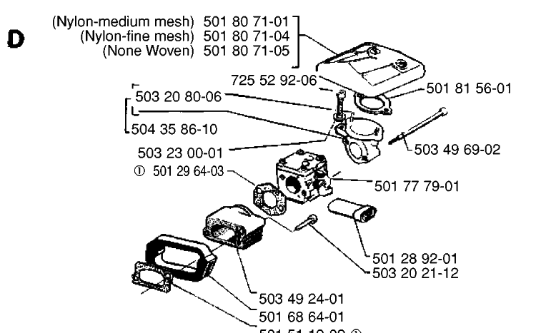 Carburetor And Air Filter Diagram and Parts List for 266  Husqvarna Chainsaw