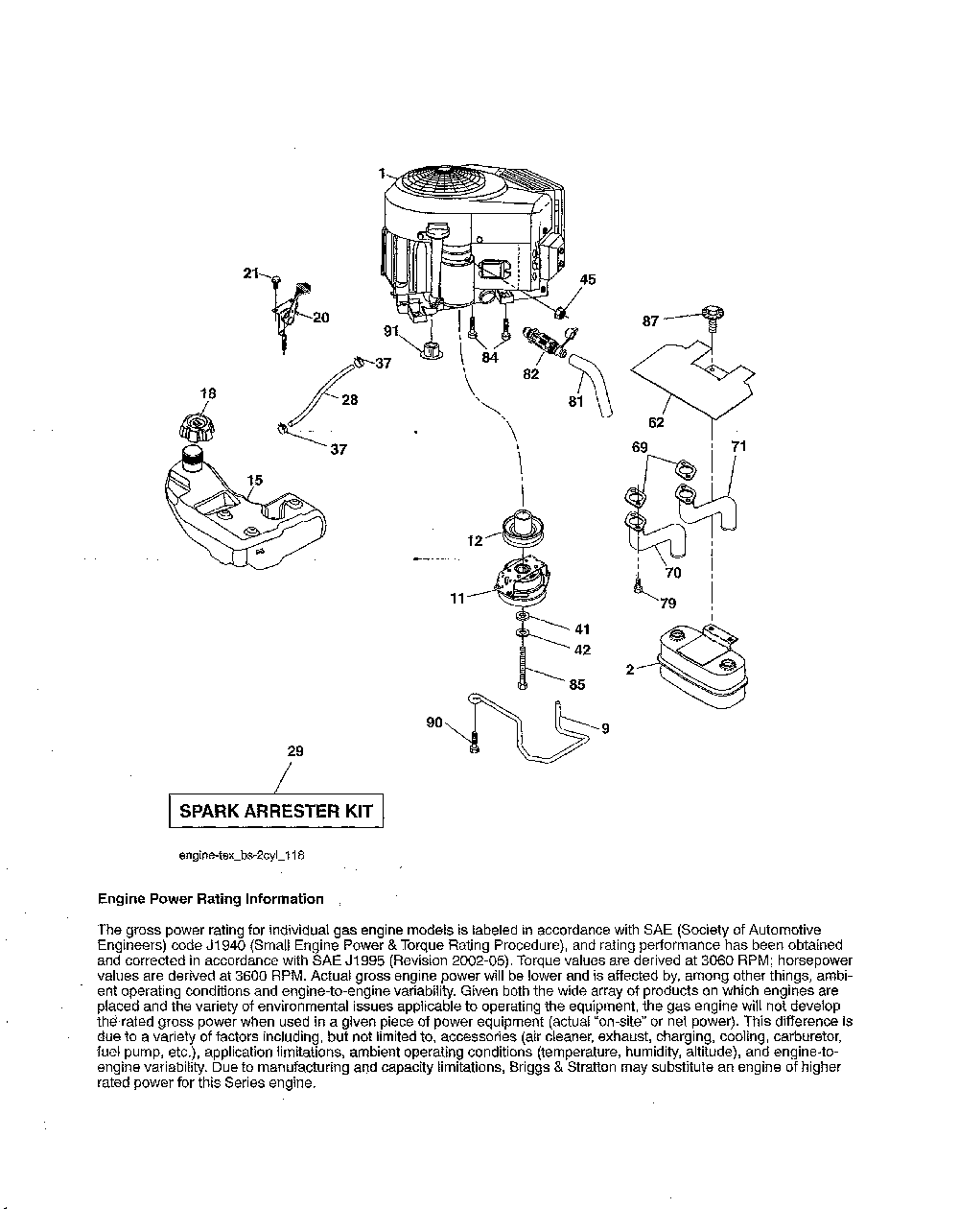 Engine Diagram and Parts List for YTH24V48-96043018200  Husqvarna Lawn Tractor