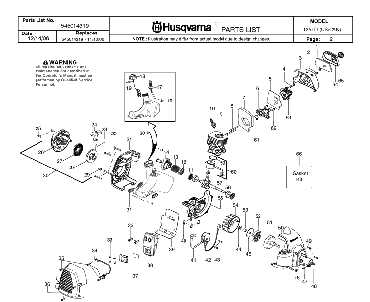 Product Complete Diagram and Parts List for 125LD 20064900001-20082200000 Husqvarna Edger