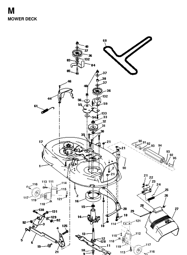Mower Deck / Cutting Deck Diagram and Parts List for YTH160 1998-02 Husqvarna Lawn Tractor