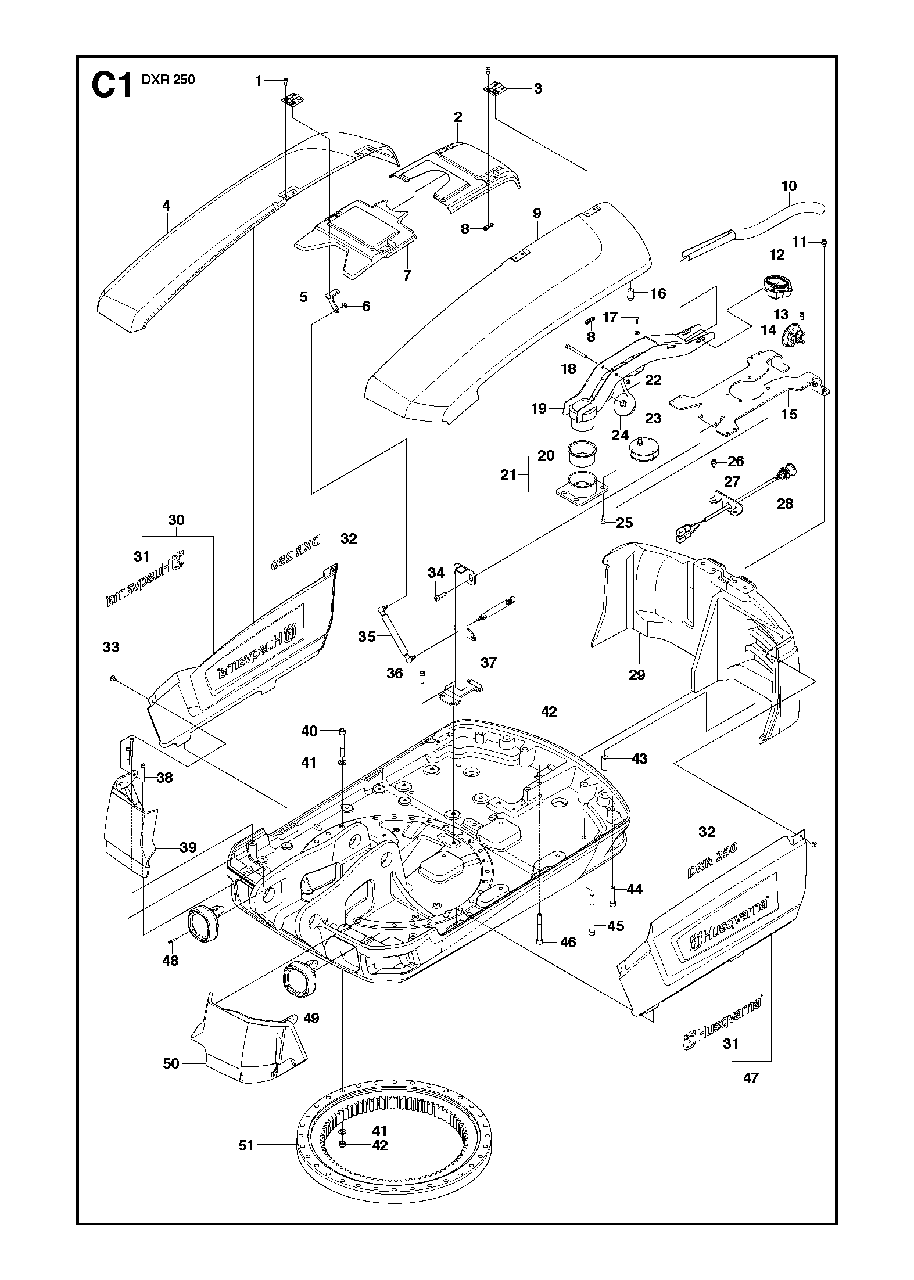 Base Plate Diagram and Parts List for DXR250 (1 - 10)(2010-06) Husqvarna Demolition Hammer