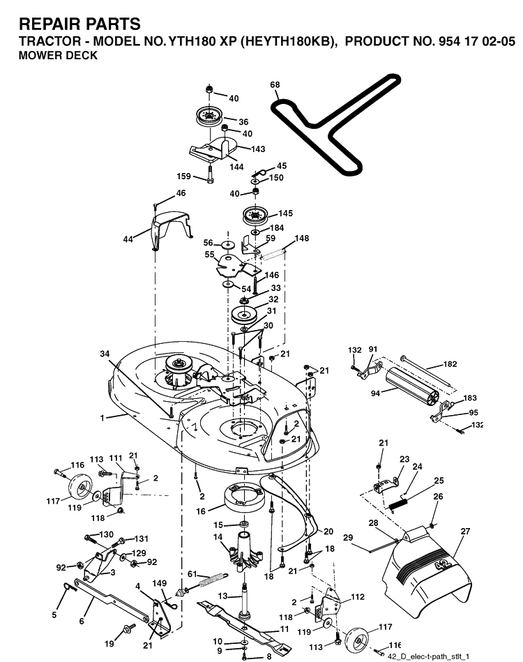 Mower Deck / Cutting Deck Diagram and Parts List for YTH180XP (HEYTH180KB)(2004-01) Husqvarna Lawn Tractor