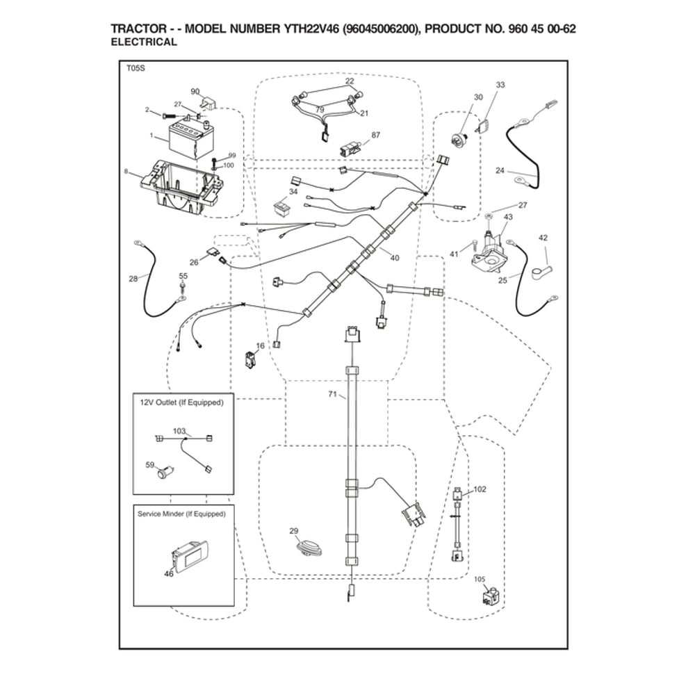 Electrical Diagram and Parts List for 96045006200  Husqvarna Lawn Tractor