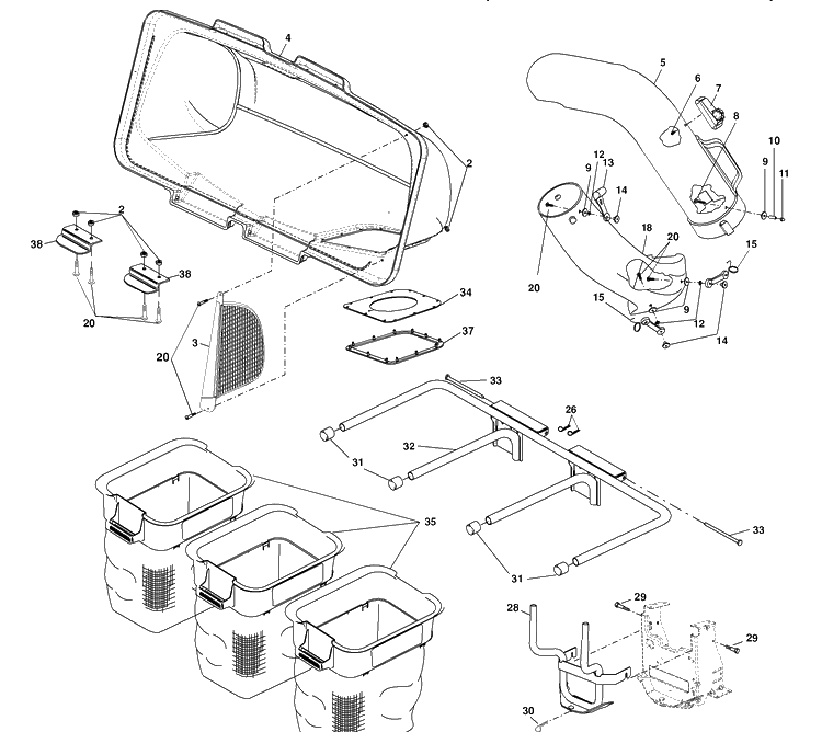 Grass Catcher Diagram and Parts List for H346SL (960730012)(2008-03) Husqvarna Lawn Tractor Accessories