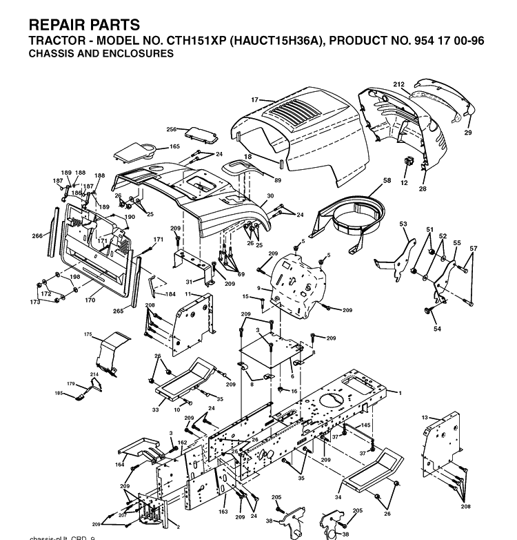 Chassis And Enclosures Diagram and Parts List for CTH151XP (HAUCT15H36A)(2004-01) Husqvarna Lawn Tractor