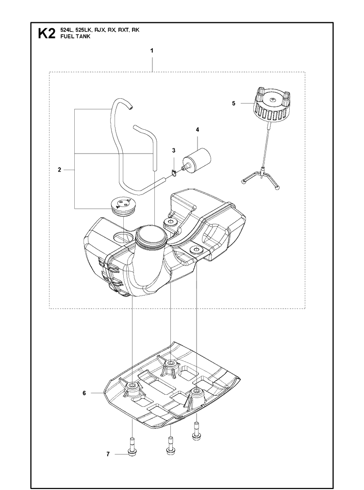 Fuel Tank Diagram and Parts List for 525LK 2013-03 Husqvarna Brush Cutter