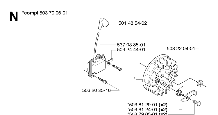 Ignition System Diagram and Parts List for 235R  Husqvarna Brush Cutter