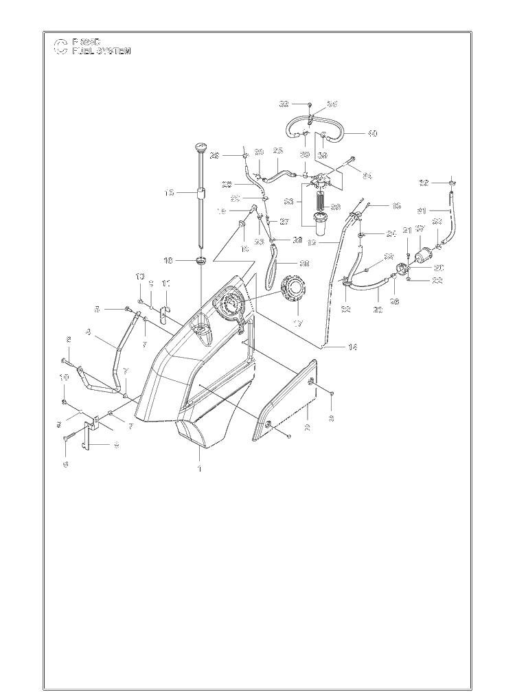 Fuel System Diagram and Parts List for P525D (966607401)(20120100001-20143999999) Husqvarna Lawn Mower