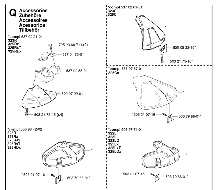 Accessories 2 Diagram and Parts List for 325RDX 20020100001-20051800000 Husqvarna Brush Cutter