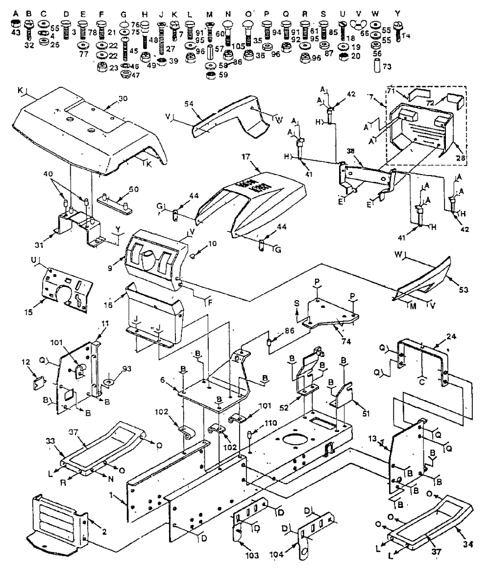 Chassis And Enclosures Diagram and Parts List for YT180 (954000652-A)(1994-01) Husqvarna Lawn Tractor
