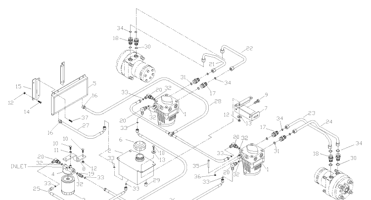 Hydraulic System Assembly Diagram and Parts List for ZTH7227KOB (968999225) (033600000 and Up)(2004-09) Husqvarna Lawn Mower