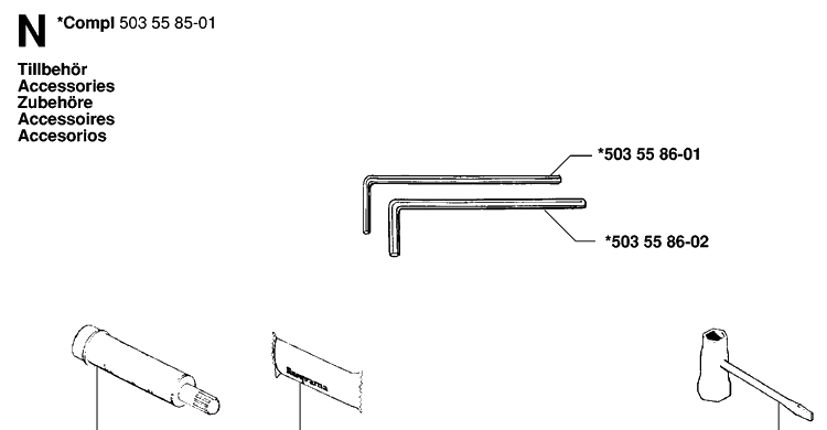 Accessories Diagram and Parts List for 242 19981800001-20013500000 Husqvarna Chainsaw