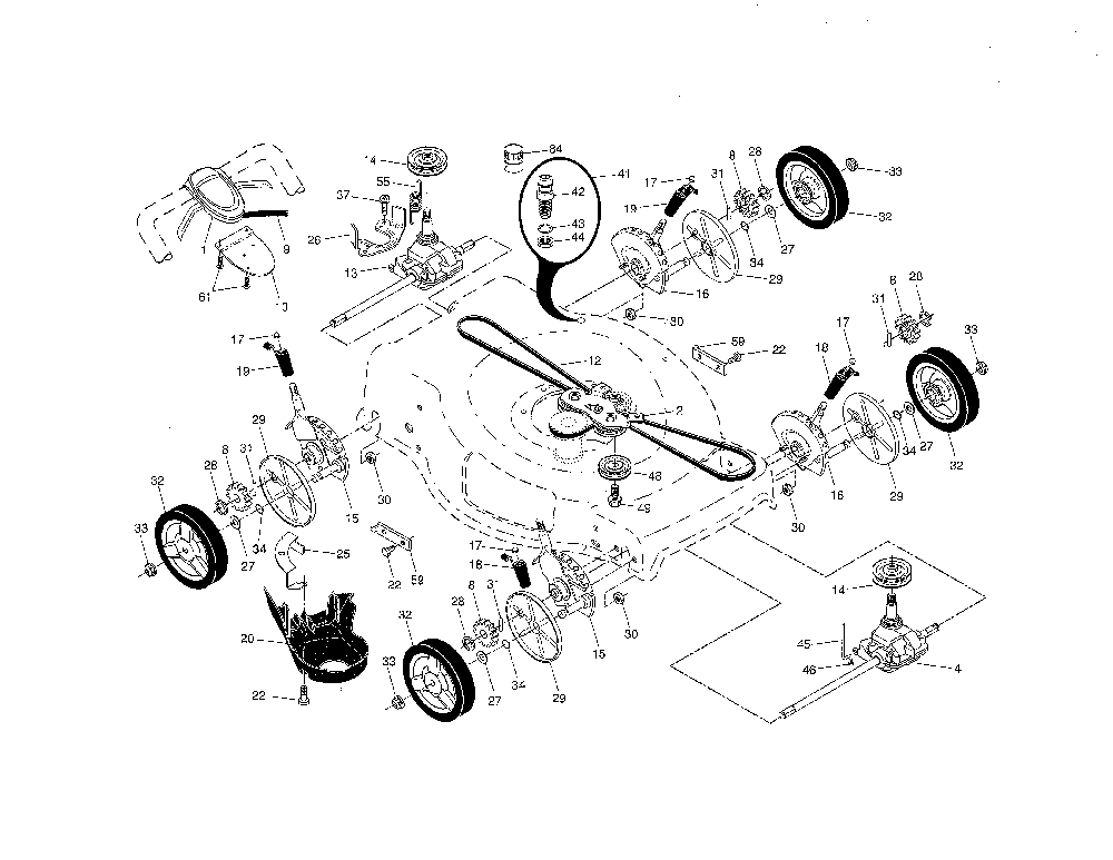 Drive control/gear case/wheels Diagram and Parts List for 917384591  Husqvarna Lawn Mower