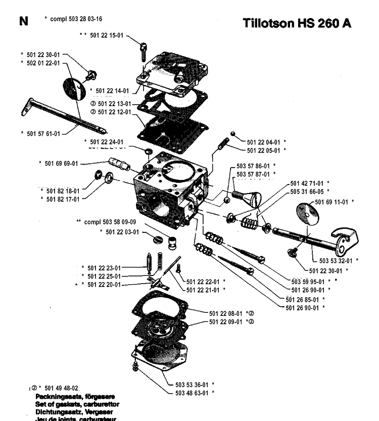 Carburetor Details Diagram and Parts List for 272XP 19930100001-19970100000 Husqvarna Chainsaw
