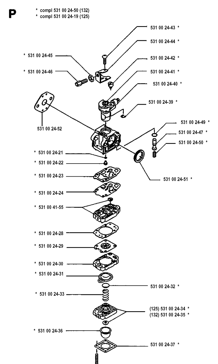 Carburetor Details Diagram and Parts List for 132RD 19931400001-Current Husqvarna Brush Cutter