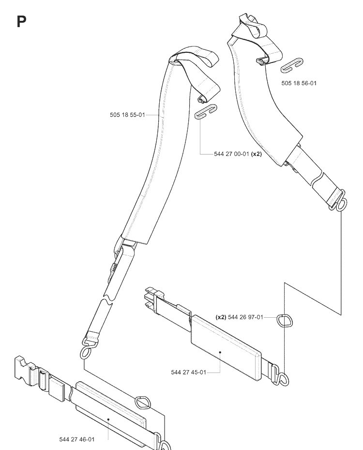Harness Diagram and Parts List for 180BF 20080500001-20084000000 Husqvarna Leaf Blower / Vacuum