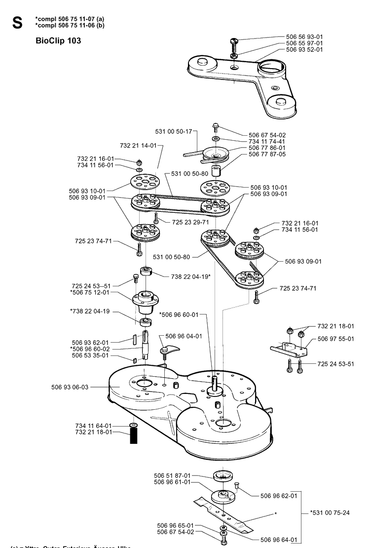 103cm Cutting Deck Diagram and Parts List for PR14 2000-02 Husqvarna Lawn Mower