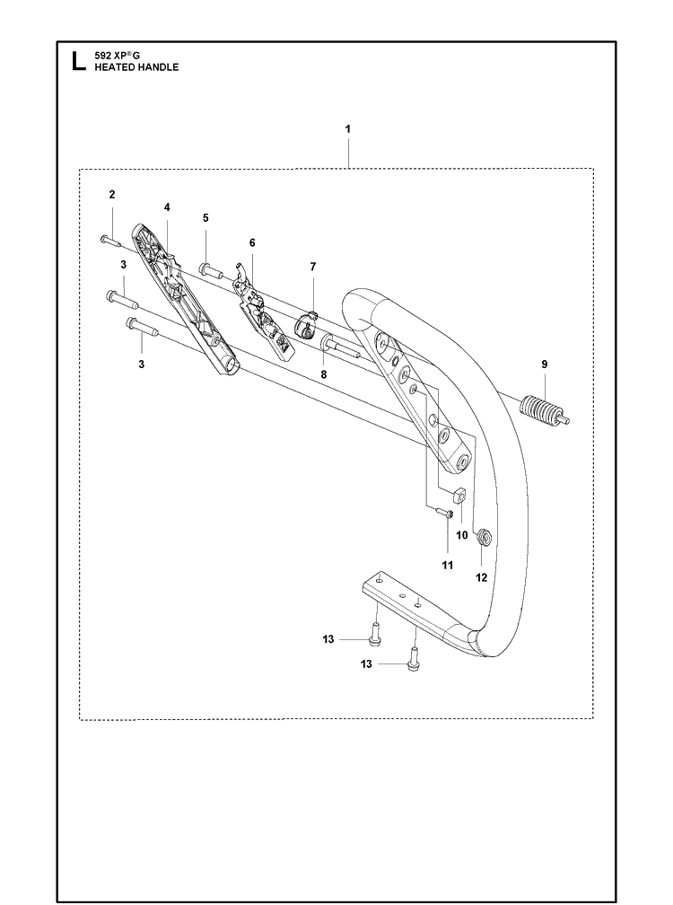 Heated Handle Diagram and Parts List for 592XP 592 XP-G Husqvarna Chainsaw