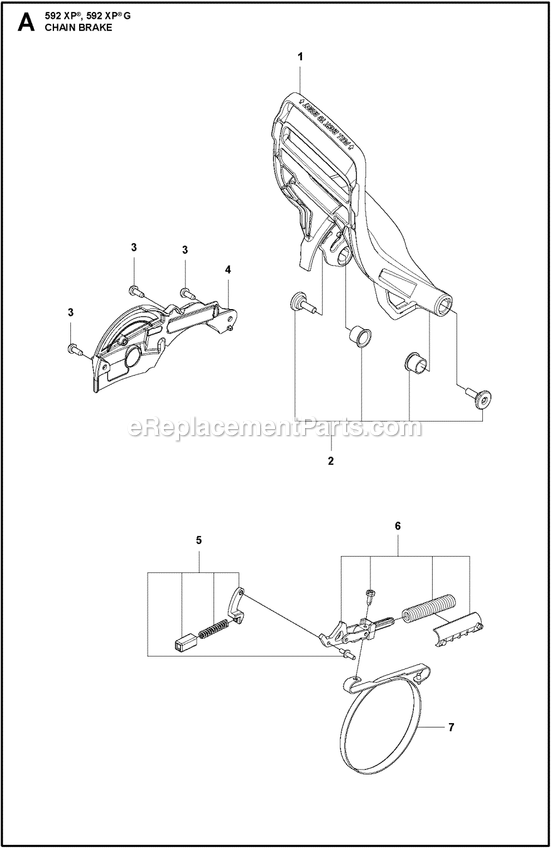Chain Brake Diagram and Parts List for 592XPG  Husqvarna Chainsaw