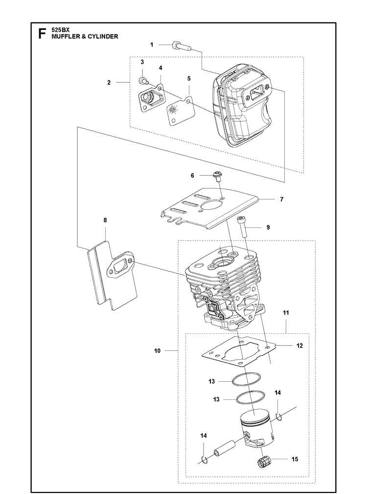 Cylinder Diagram and Parts List for 525BX  Husqvarna Leaf Blower / Vacuum