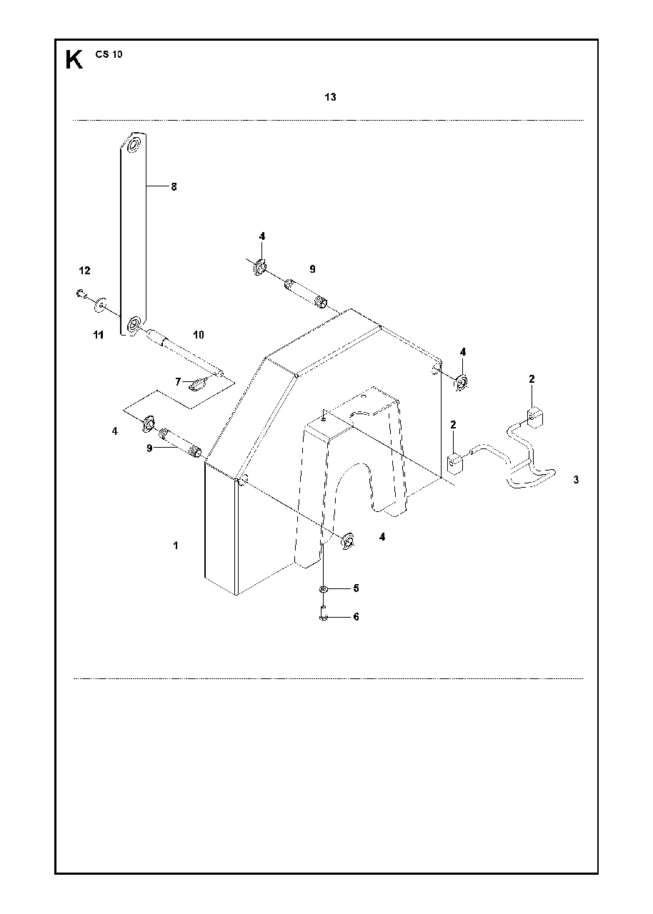 Driving Pulley Guard Assembly Diagram and Parts List for CS10 2012-11 Husqvarna Circular Saw
