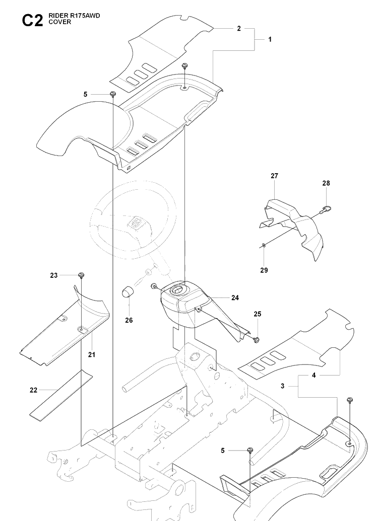 Cover Diagram and Parts List for RIDER175AWD (965105001)(2009-04) Husqvarna Lawn Mower