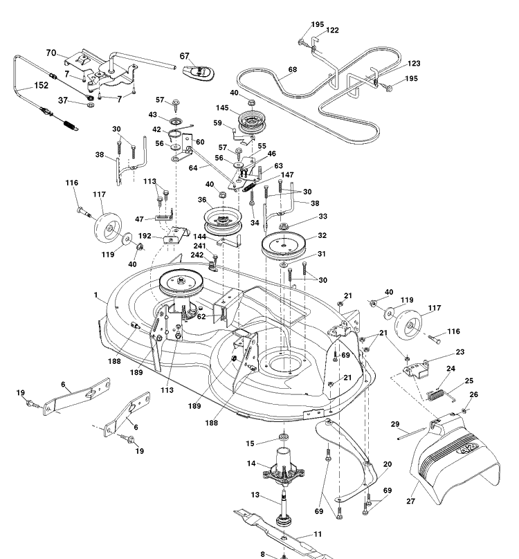 Mower Deck / Cutting Deck Diagram and Parts List for YTA19K42 (96043014201)(2012-12) Husqvarna Lawn Tractor