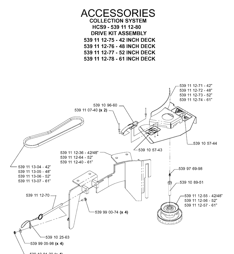 Accessories Diagram and Parts List for 539111280 2005-08 Husqvarna Lawn Tractor Accessories