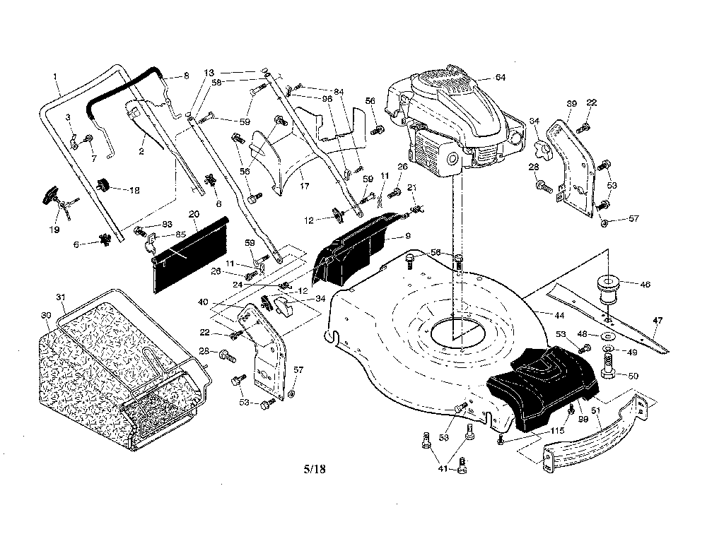 Engine/housing/handle Diagram and Parts List for HU675AWD-96145001500  Husqvarna Lawn Mower