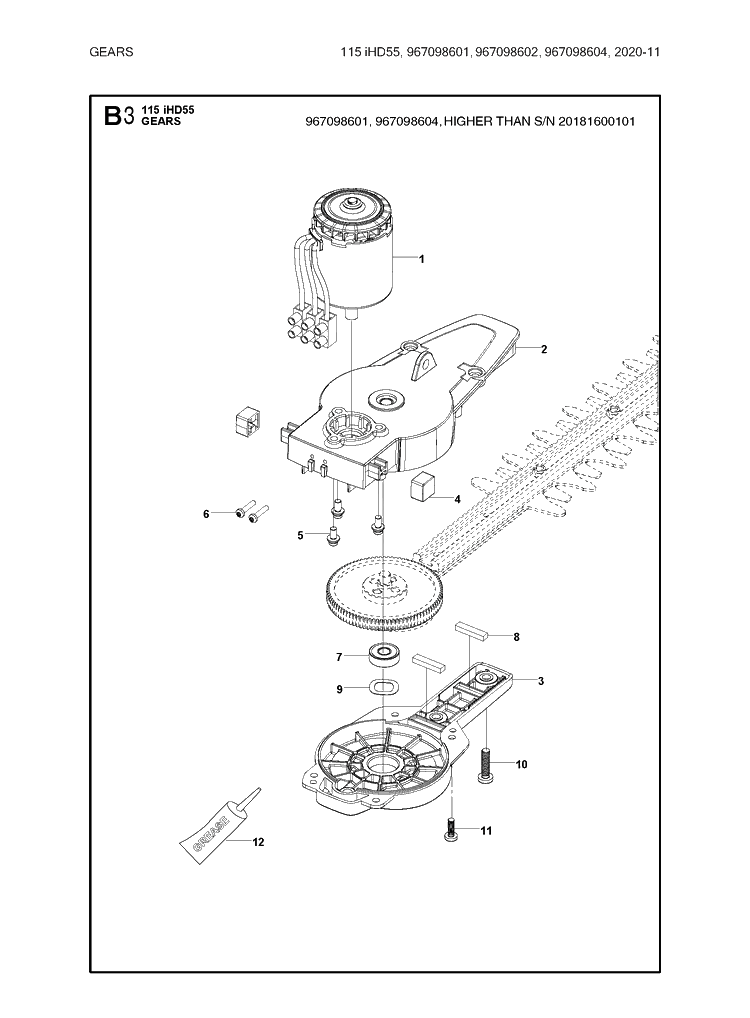 Gears 3 Diagram and Parts List for 115IHD55  Husqvarna Hedge Trimmer