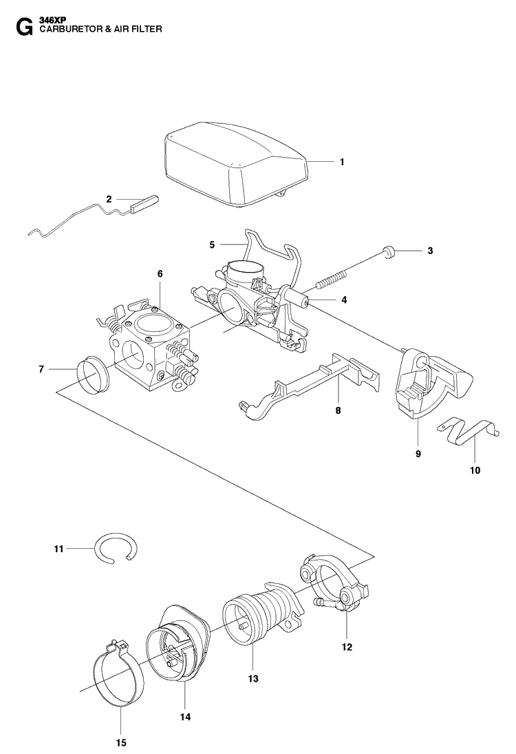 Carburetor Air Filter Diagram and Parts List for 346XP 2011-01 Husqvarna Chainsaw