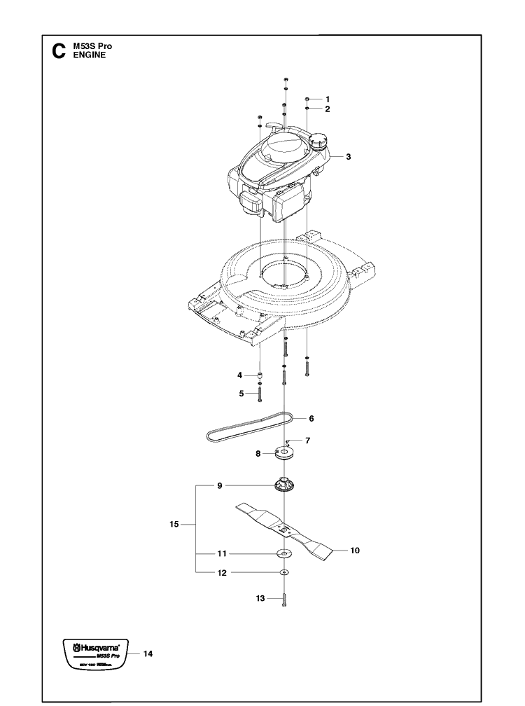 Engine Diagram and Parts List for M53S PRO Husqvarna Lawn Mower