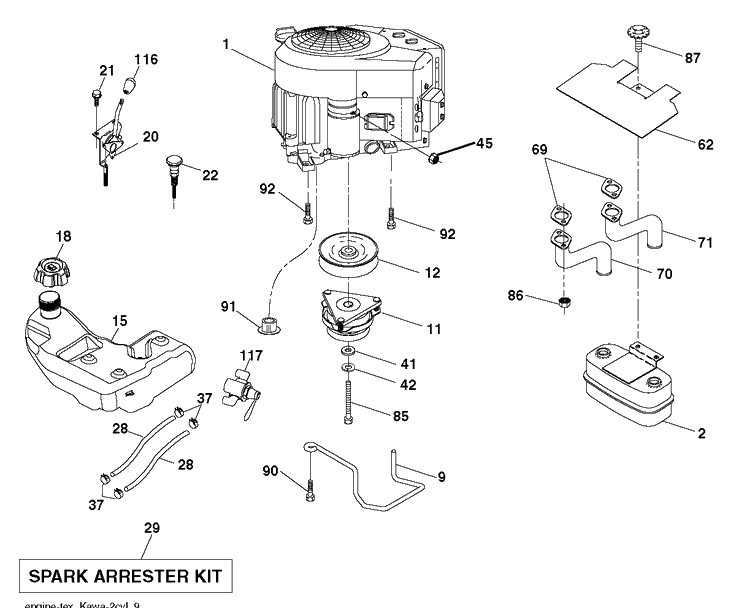 Engine Diagram and Parts List for GT52XLS (96043015900)(2012-09) Husqvarna Lawn Tractor